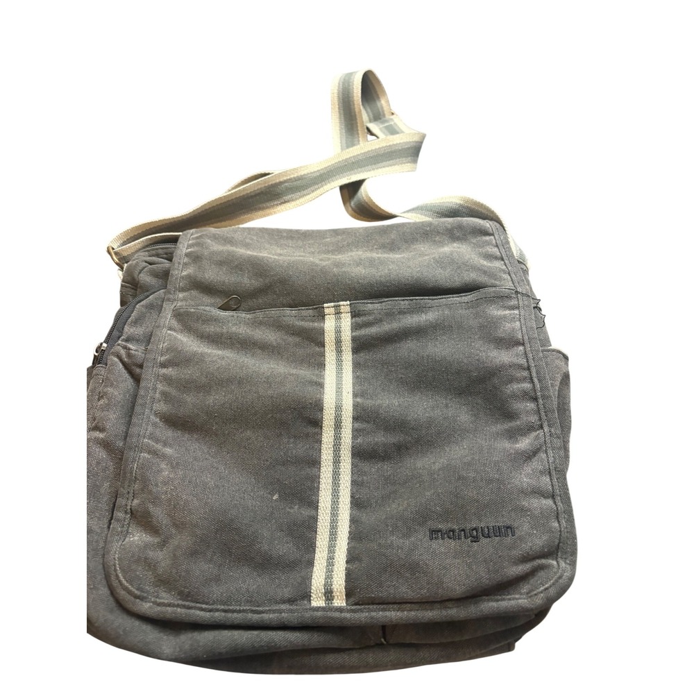 Manguun Canvas Messenger Bag Gray Crossbody Shoulder Bag Racing Stripe